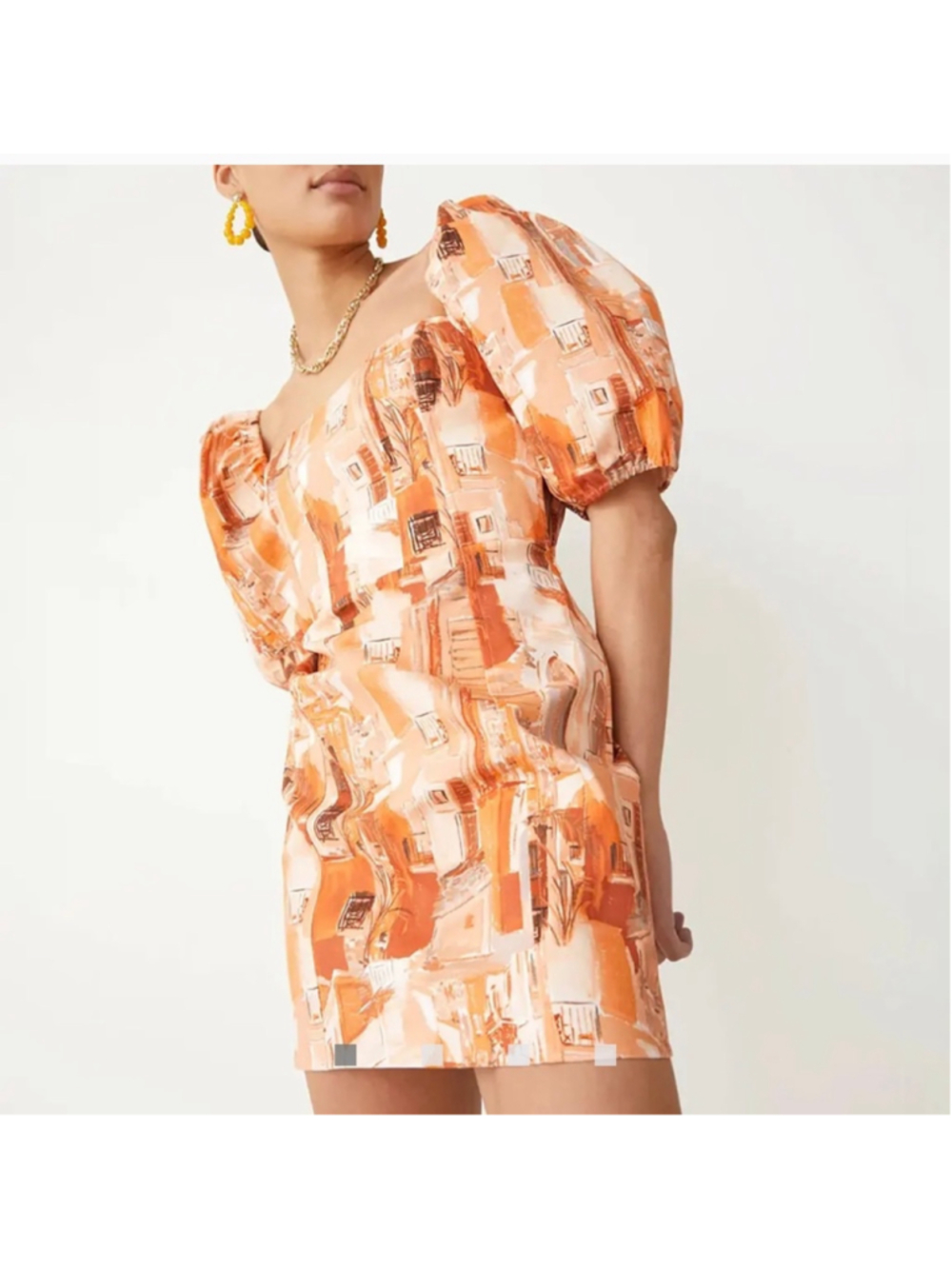 & OTHER STORIES Orange Leah Cotton Puff Sleeve Dress Size Euro 40 US 8 BNWT
